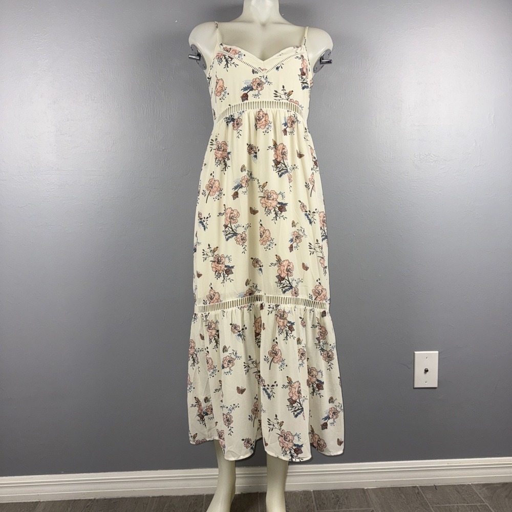 Abercrombie & Fitch Cream Floral Midi Dress Women's S Boho Chic Coquette *READ